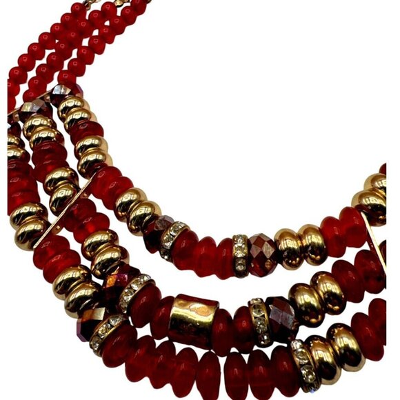 Vintage Napier Multi-Strand Red Bead & Gold-Tone Statement Necklace.  C14 - Picture 9 of 13